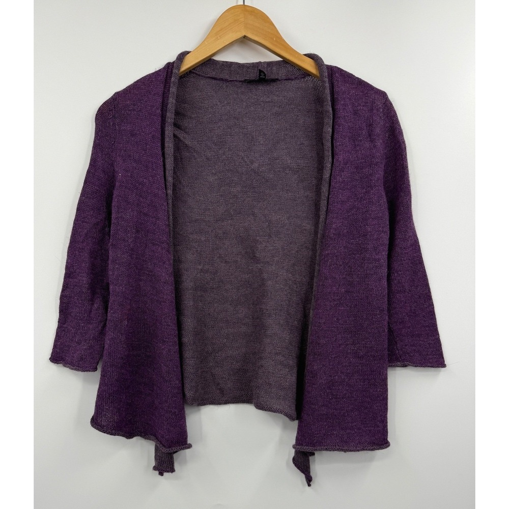 EILEEN FISHER Petite Purple Alpaca Wool Blend Open Front Cardigan Sweater PP